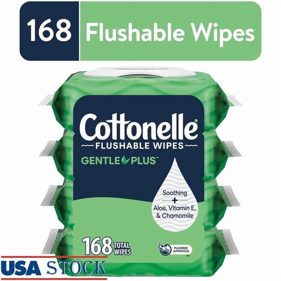 ELARA- Flushable Wet Wipes 100% Safe Aloe Vitamin E Chamomile 4 Packs 168 Wipes New