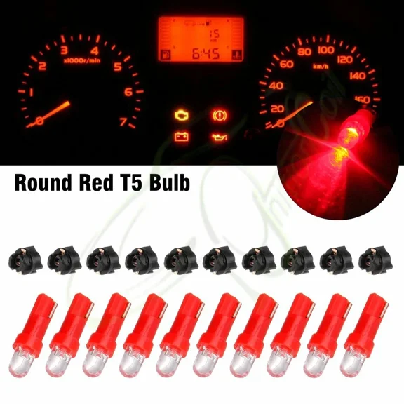 ELARA- For 10X 74 Twist-In Red Instrument Panel Dash Light Led Bulb Pc74 Sockets T5 Kit