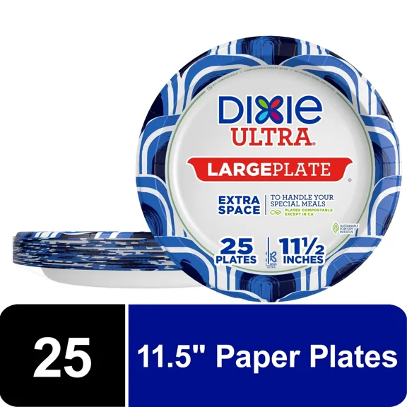 ELARA- Large Plate Disposable Paper Plates, 11.5", Multi-Color, 25 Count