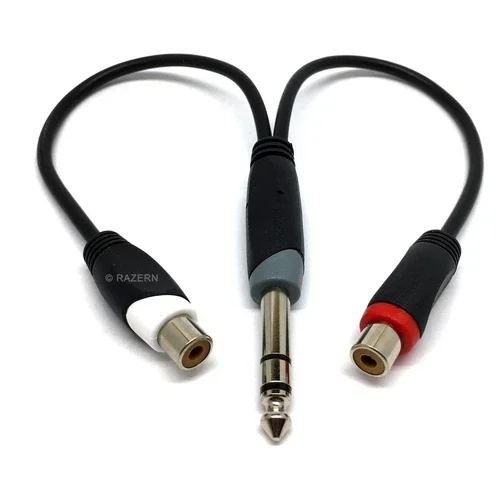 ELARA- New 6 Inch 1/4 Stereo Male Trs Plug To 2 Female Rca Jacks Audio Y Splitter Cable