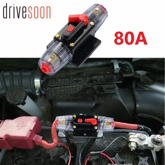 ELARA- New Car Stereo Audio 12V Circuit Breaker Fuse Inline Fits 4 8 Gauge Wire 80 Amp
