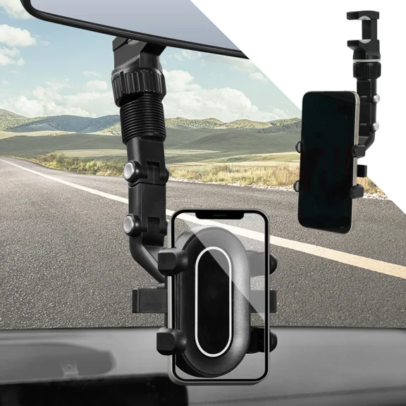 ELARA- Phone Holder Stand 360 Rotatable Car Rearview Rear View Mirror Mount Home Desk