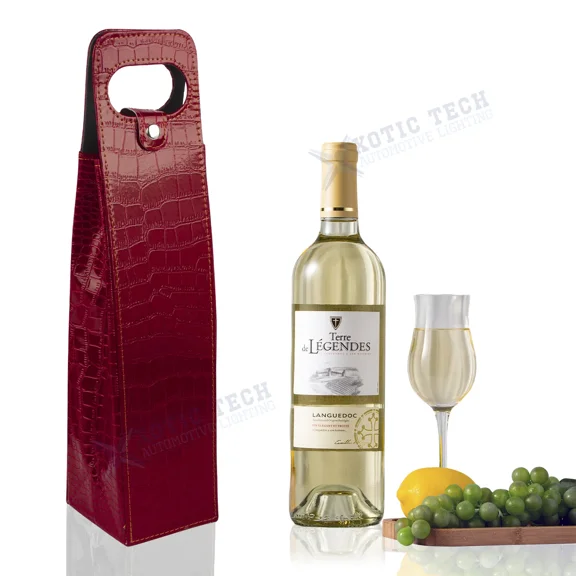 ELARA- Red Crocodile Grain Leather Wine Carrier Tote Bag For Party, Christmas, Birthday