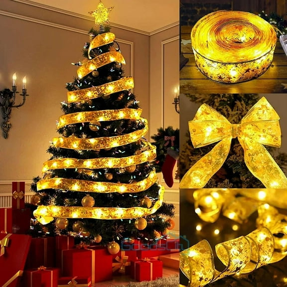 ELARA- Ribbon String Lights Led Christmas Tree Wedding Xmas Party Home Decor Usa