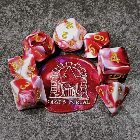ELARA- Sage'S Stones - Red/Wht Acrylic Polyhedral Dice Set Games Dnd Dungeons Dragons