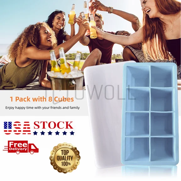 ELARA- Silicone Big Ice Cubed Maker Large Cube Square Tray Molds Whiskey Ball Cocktails