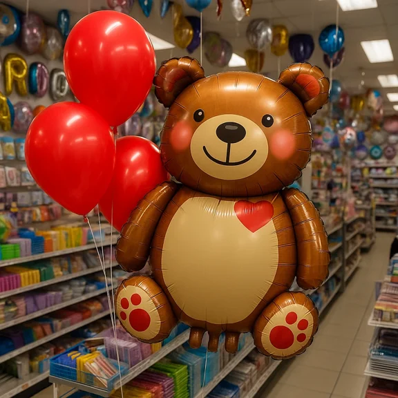 ELARA- Teddy Bear Foil Balloon Bouquet & Red Balloons Party Decor Balloons