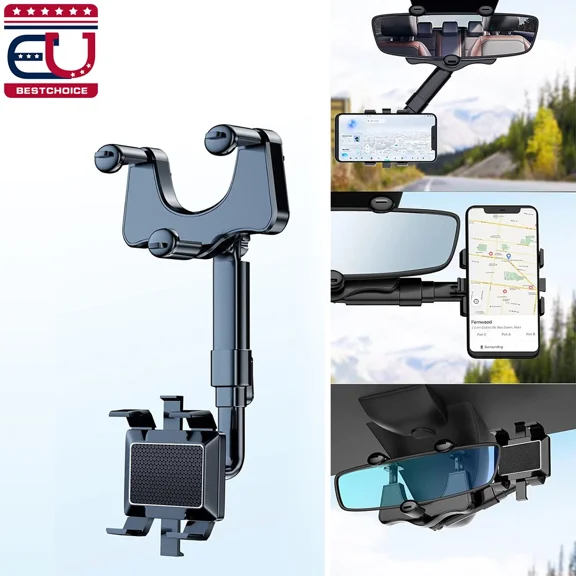ELARA- Universal 360 Rotation Car Rear View Mirror Mount Stand Gps Cell Phone Holder
