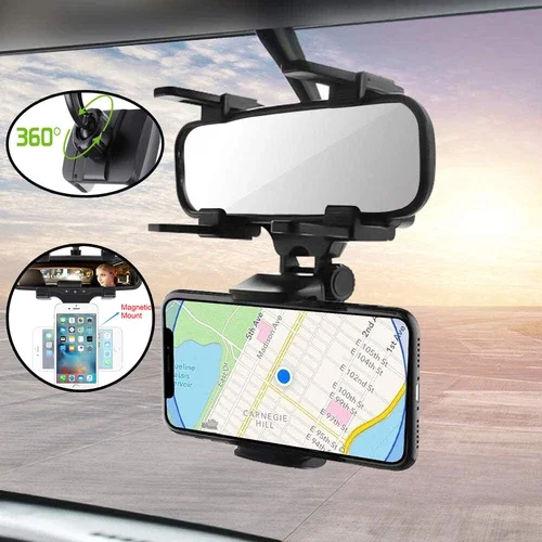 ELARA- Universal Car Rear View Mirror Mount Phone Holder Stand Cradle For Cell Phone