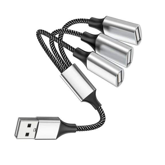 ELARA- Usb Male To 3 Female Extension Cord Connector Data Charger Split Adapter