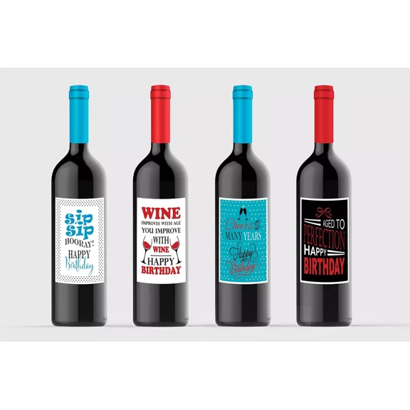 ELARA- Wine Bottle Labels Birthday Party Celebration Custom For Four (4) Bottles 4.2...