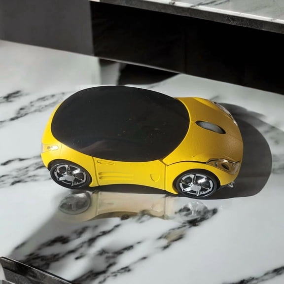 ELARA- Yellow Slim Wireless Mouse Cool 3D Sports Car Ergonomic Optical Mouse W Battery