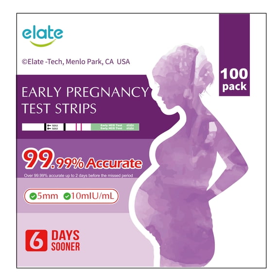 Elate Pregnancy Test Early Detection Strips – HCG Early Result 6-Days Sooner, 100 Count Bulk EPT, Pruebas De Embarazo, Ultra-Sensitive 10mIU/mL, 99.99% Accurate, Easy Home Use