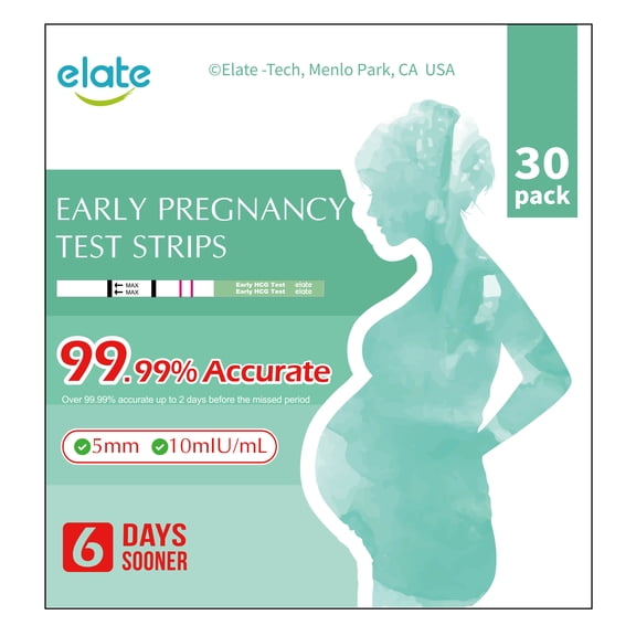 Elate Pregnancy Test Early Detection Strips – HCG Early Result 6-Days Sooner, 30 Count Bulk EPT, Pruebas De Embarazo, Ultra-Sensitive 10mIU/mL, 99.99% Accurate, Easy Home Use