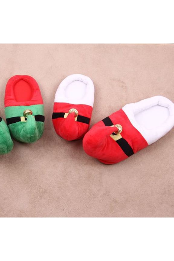1 Pair Cozy Plush Slippers for Adults Elf Comfortable Wearing Red