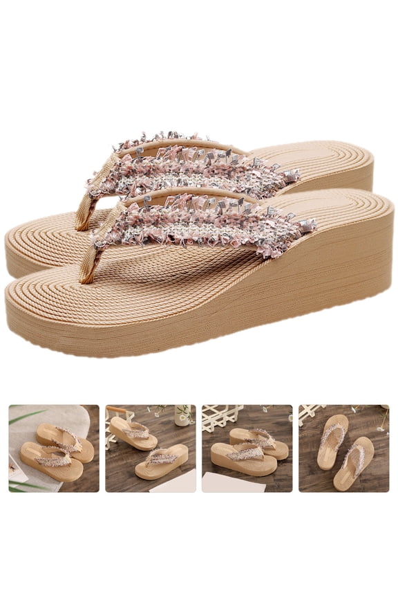 1 Pair Women Sandals Khaki Wedge Style Fashion Beach Sandals for Holidays