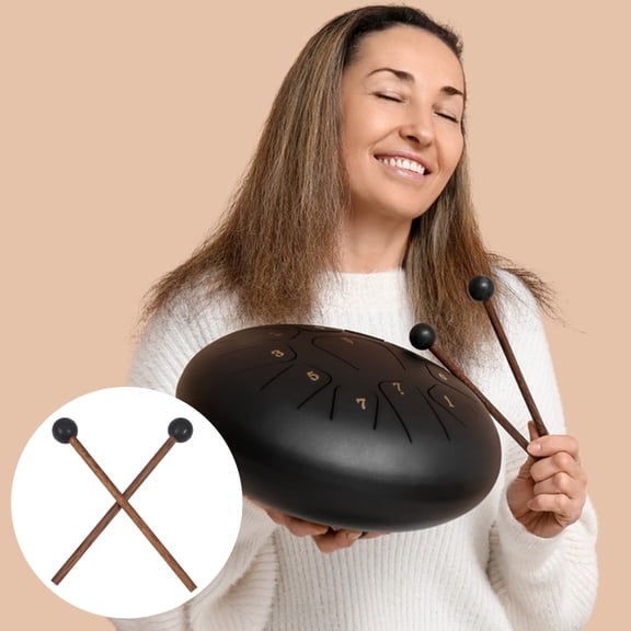 ELAYARD Tongue Drum Mallets 1 Pair Black Wood Handles with Rubber Tips Drumsticks