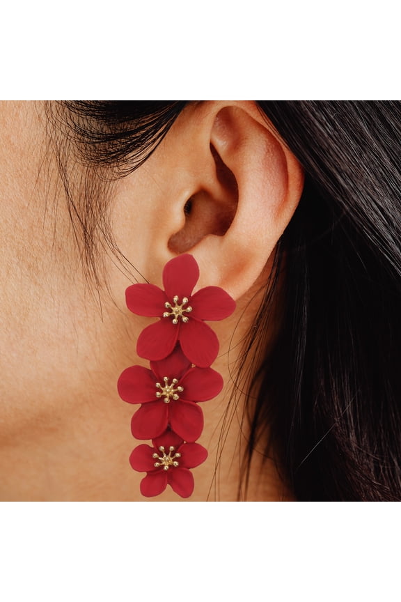 Red Floral Earrings for Women, Alloy Jewelry Perfect for Daily Wear and Special Events, Lightweight and Stylish Accessory