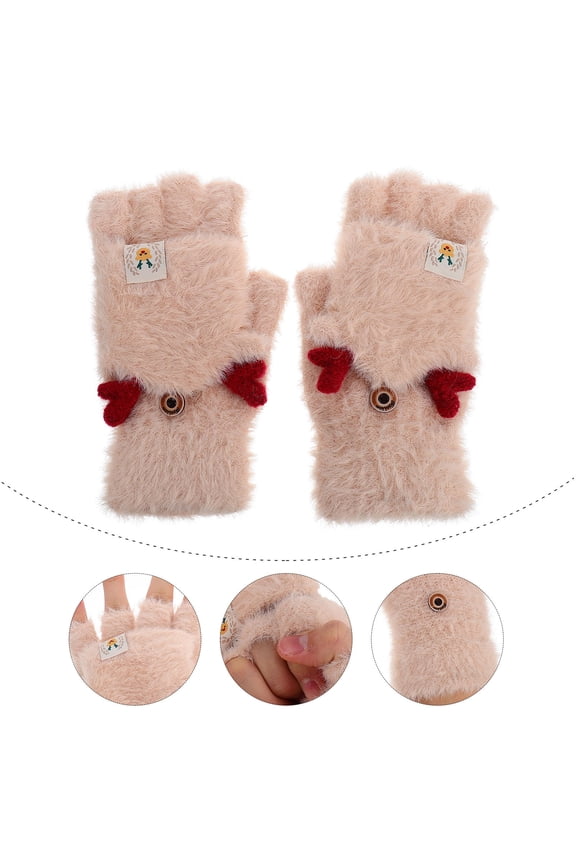 1 Pair of Women's Gloves with Character Half-finger Gloves for Cold Weather