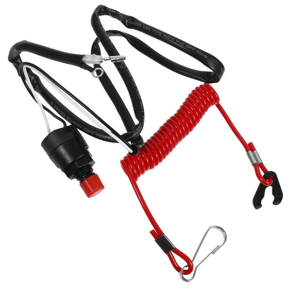 ELAYARD 1Set Marine Engine Ignition Button Black with Safety Lanyard for Boats