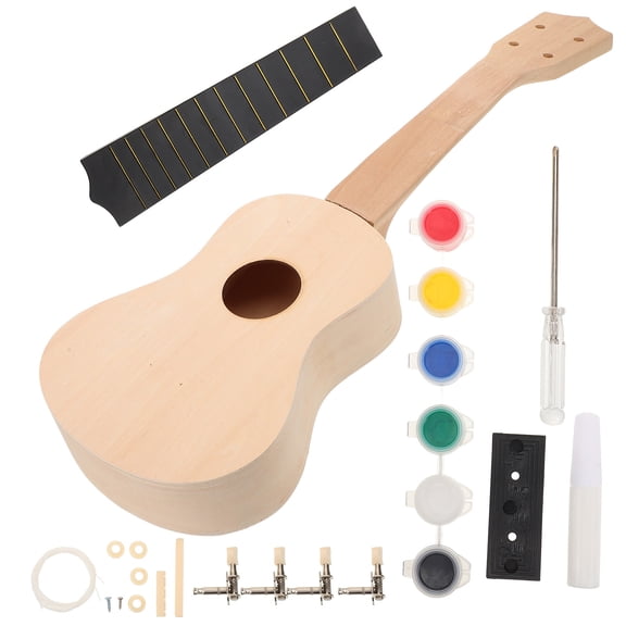 ELAYARD 1 Set DIY Ukulele Unpainted Wood Kit Ivory for Kids Creative Activities