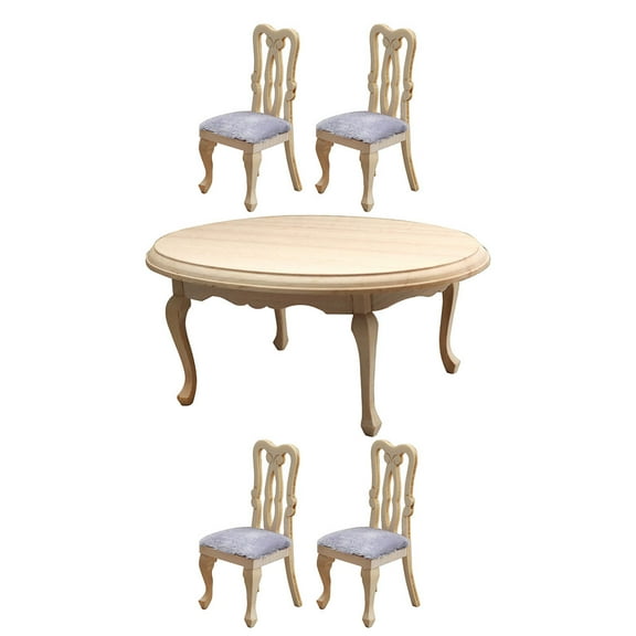 ELAYARD 1 Set Tiny Furniture Miniature Dining Table Chair Beige Wood for Home Decoration