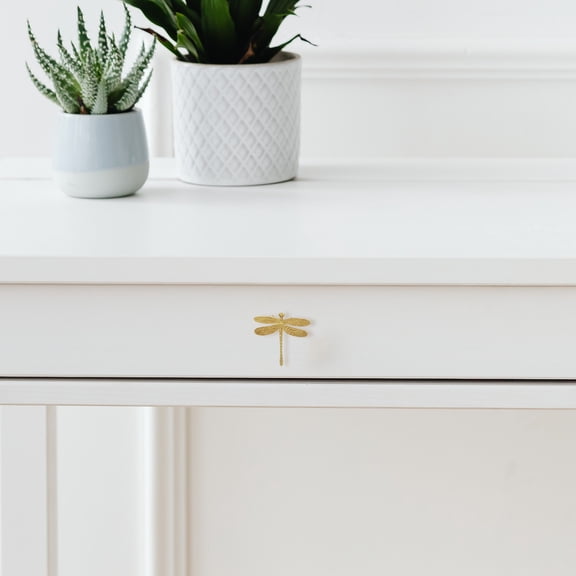 ELAYARD Set of Golden Brass Cabinet Knobs with Dragonfly Design, Animal Drawer Pulls for Doors and Furniture