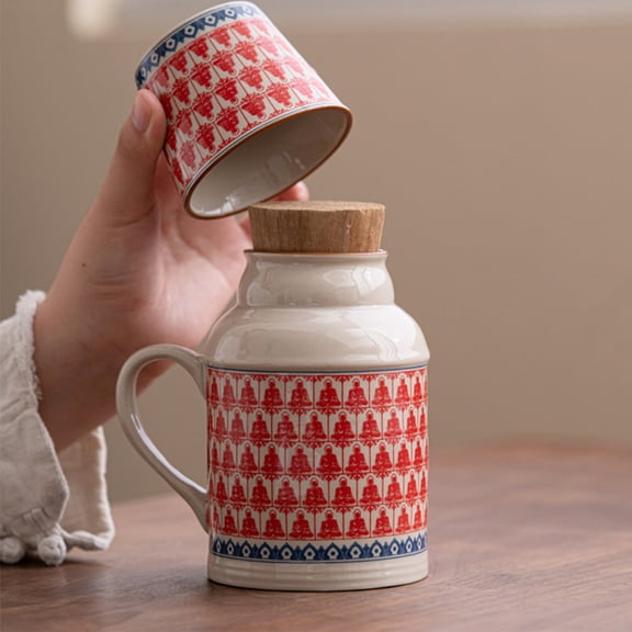 ELAYARD Red Ceramic Kettle and Cup Set Vintage Style for Storage Use 1Set
