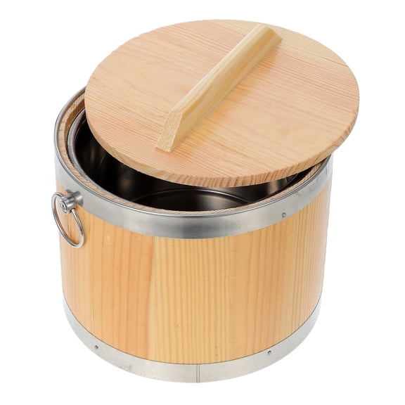 ELAYARD Wooden Sushi Bucket with Lid, Large Capacity Rice Storage Container for Home Kitchen and Restaurant Use, and Stylish