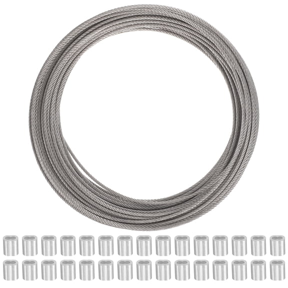 ELAYARD 1Set Stainless Steel Cable Wire Rope with Double Hole Crimp Sleeves for Outdoor Garden and Home Projects