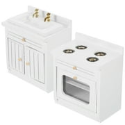 ELAYARD Mini Wooden Dollhouse Kitchen Furniture Set with Simple Style, Ideal for Dollhouse Decoration and Collectors  Display