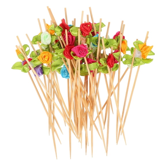 ELAYARD 100 Pcs Assorted Color Rose Cocktail Picks Bamboo Skewers for Party Use Smooth Surface Food Sticks