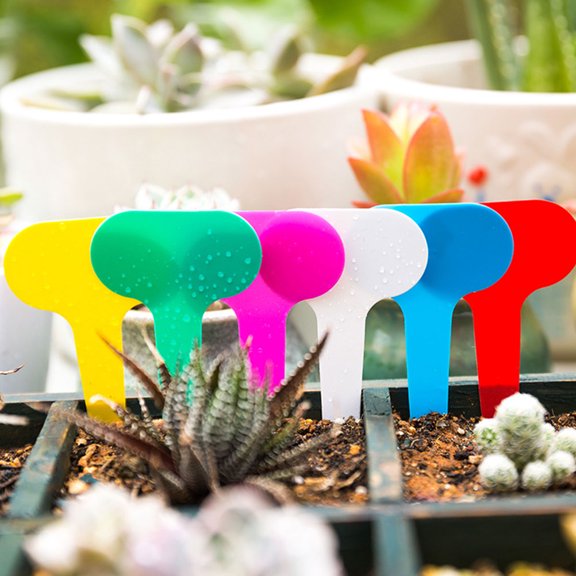 ELAYARD 100Pcs Flower Labels Plastic Plant Name Tags T Types Gardening Labels Assorted Color