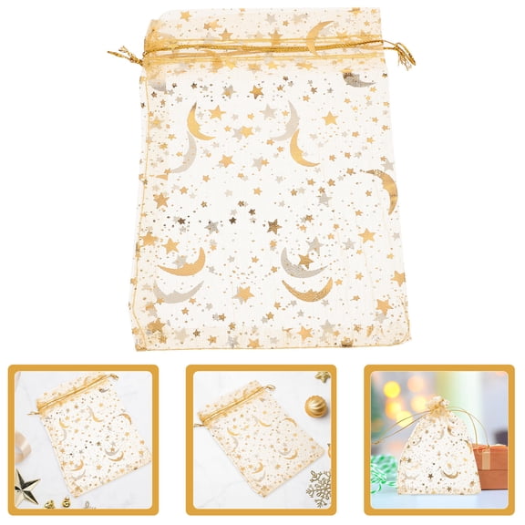 ELAYARD 100Pcs Fine Workmanship Golden Mesh Drawstring Bags for Cosmetics Jewelry and Small Items