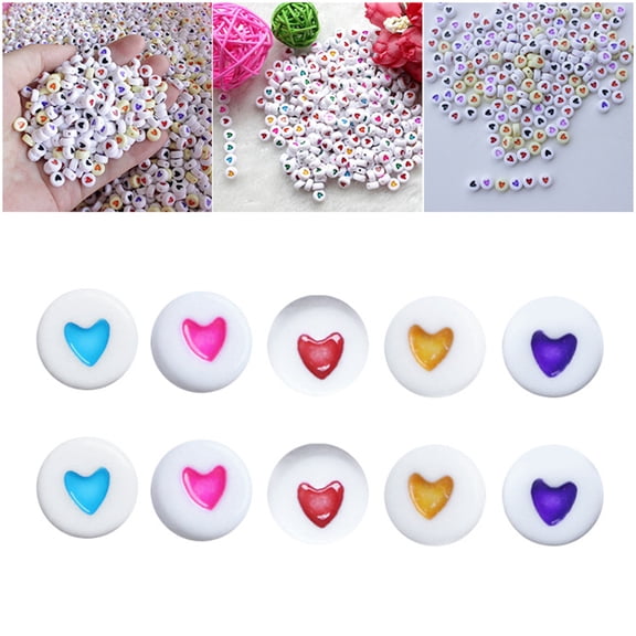 ELAYARD 100pcs Acrylic Beads Beading Supplies Assorted Color Heart Shaped Educational Tool