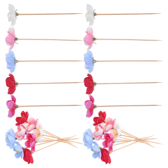 ELAYARD Assorted Color Flower Cocktail Picks 100 Count Wood Decorative Sticks for Party Appetizers and Drinks