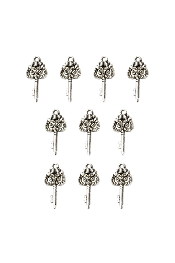 10PCS Metal Pendant Keychain for DIY Projects in Antique Silver Color