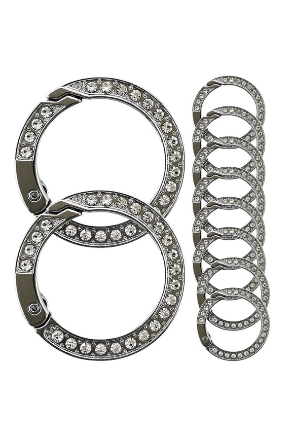 10Pcs Rhinestone Keychain Alloy Key Ring Round Key Rings for Daily Use