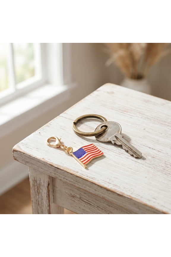 Set of 10 Independence Day Key Chains with Precision Stamped US Flag for National Celebration Souvenirs