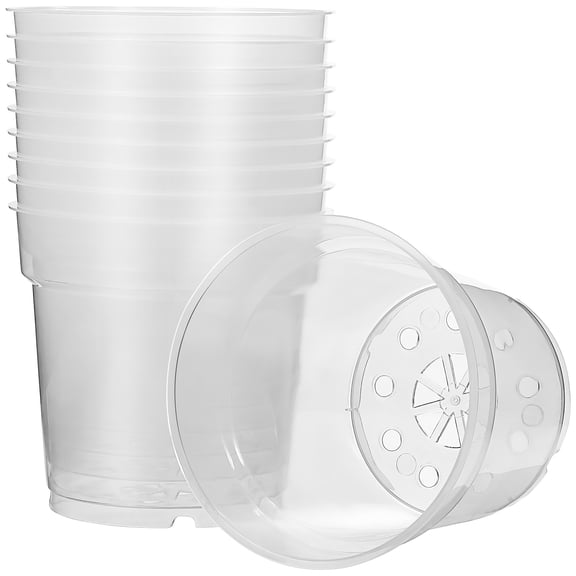 ELAYARD 10Pcs Round Clear Plant Pots Plastic Containers For Outdoor Gardening