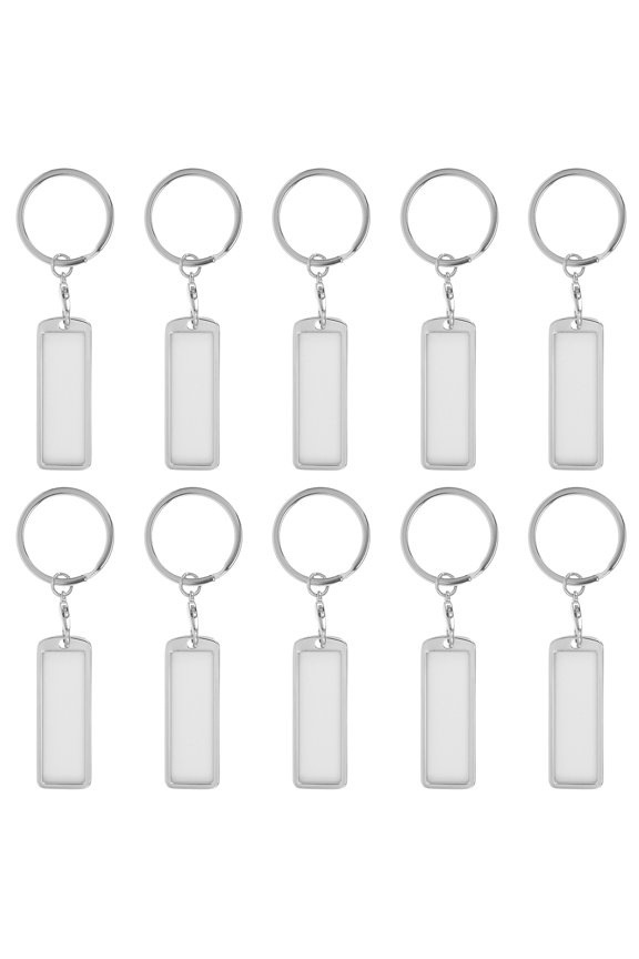 10Pcs Slim Rectangle Stainless Steel Keyrings Double Sided Sublimation Photo Keychains