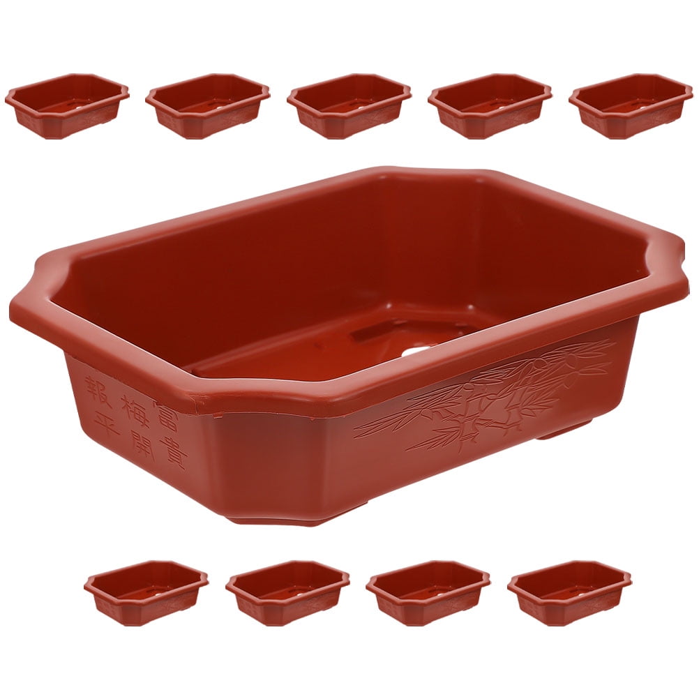 ELAYARD Set of 10 Dark Red Plastic Bonsai Planter Pots with Drainage Holes, Breathable Design for Indoor and Outdoor Gardening