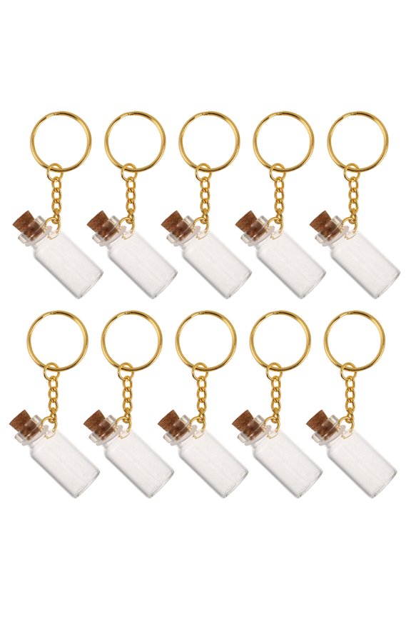 10Pcs Tiny Glass Bottle Keychains with Metal Rings Multi Color Clear Corked Jars