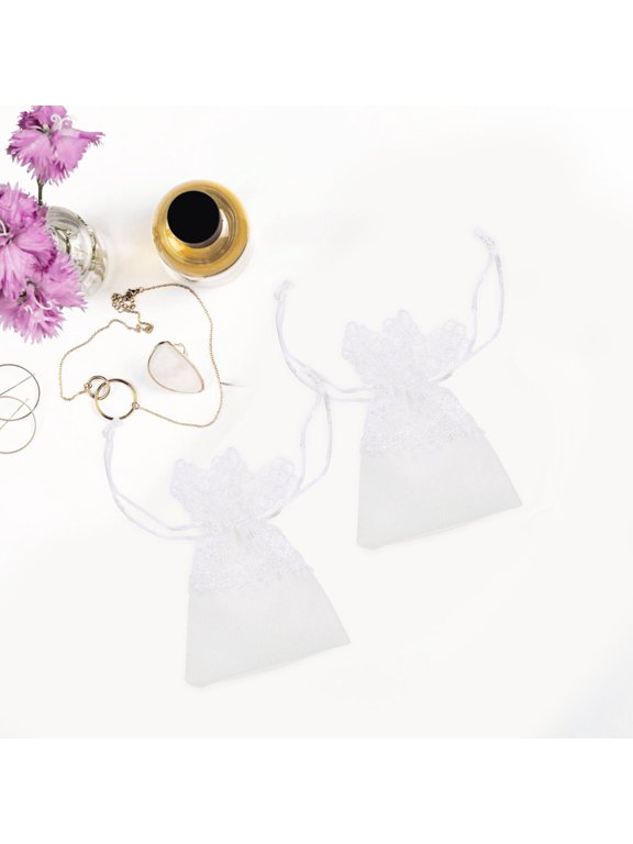 10-Piece White Small Drawstring Jewelry Pouches for Travel, Wedding Favors, Candy, Beads, Storage