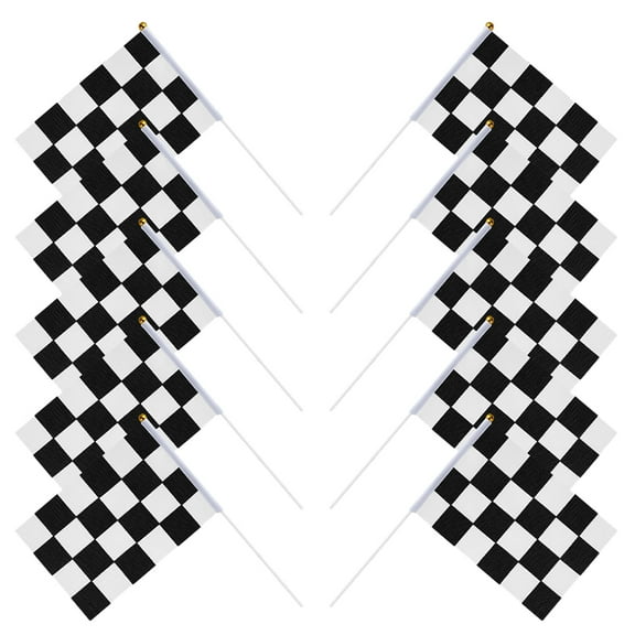 ELAYARD 10Pcs Small Checkered Race Car Flags Hand Held for Festival and Themed Party Decor