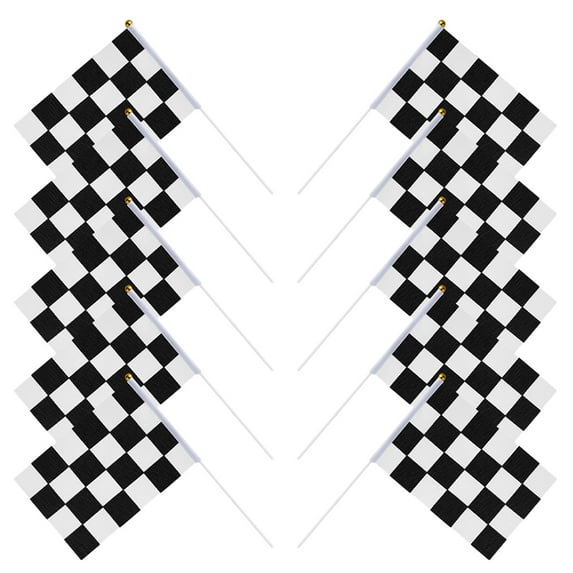 ELAYARD 10Pcs Small Checkered Race Car Flags Hand Held for Festival and Themed Party Decor