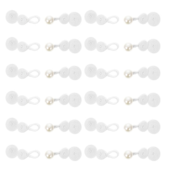 ELAYARD 12 Pairs White Chinese Style Button Fasteners for Sewing, Crafting, and Projects, Polyester Decorative Accessories