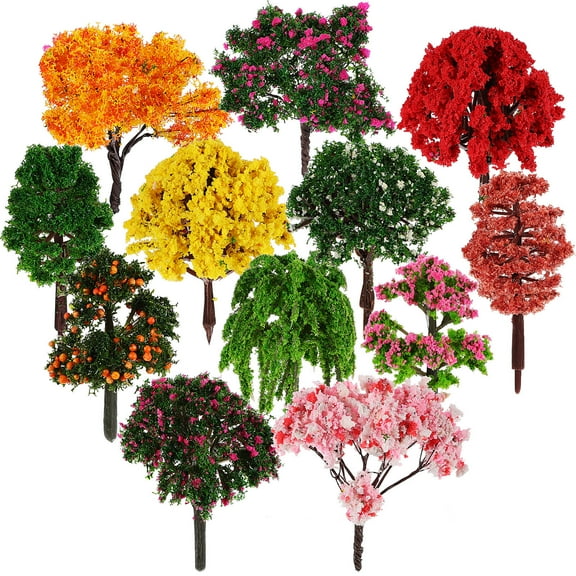 ELAYARD 12Pcs Tree Ornament Set Assorted Colors Plastic Iron Model Trees for Architectural Models