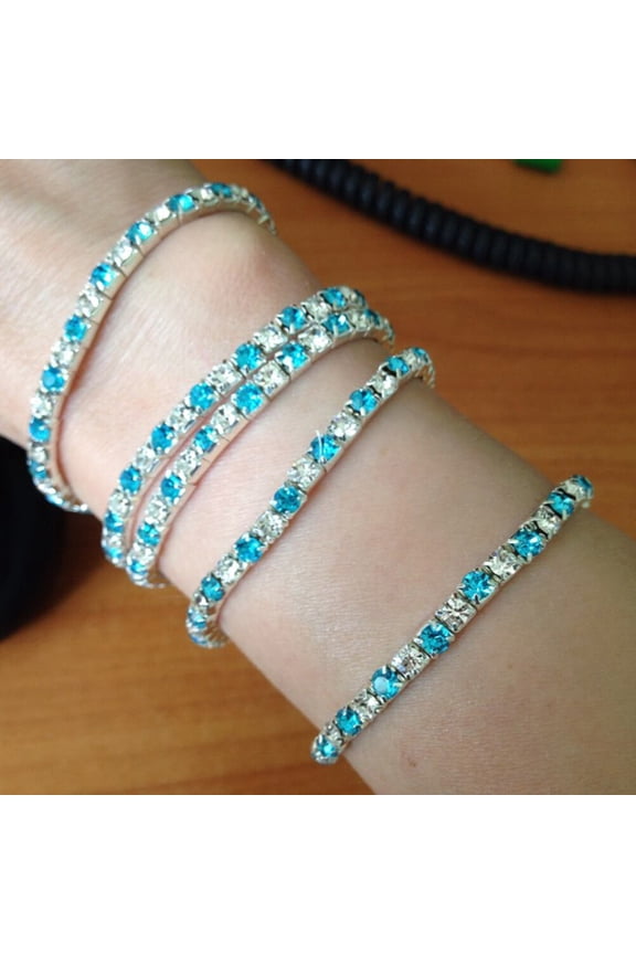 12Pcs Elastic Bangle Fully Jewelled Chain Bracelet Assorted Colors Skin Friendly