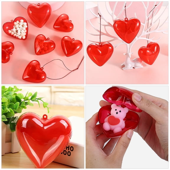 ELAYARD 15Pcs Red Heart Shape Plastic Boxes Clear Candy Containers for Valentine Storage Use
